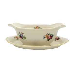 Santa Rosa by Syracuse-Gravy Boat w/ Attached Underplate-Federal Floral 9" - Picture 1 of 8