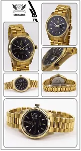 Leonardo V.Cavadini Case & Band Solid Stainless Ipg - Gold Plated Schwarz-Index - Picture 1 of 4