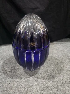 Vintage Ajka Castille Alberga Crystal Cobalt Blue Clear To Cut 10” Tall Egg - Picture 1 of 7