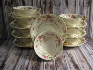 THOMAS IVORY ROSEMONT FOOTED CREAM SOUPS AND UNDERPLATES - 8 SETS - Picture 1 of 1