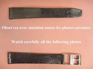 16mm BRACELET VINTAGE CUIR VÉRITABLE FACON LÉZARD NOIR BOUCLE RECOUVERTE - Picture 1 of 13