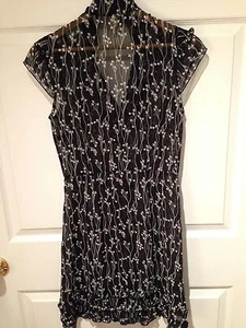 Johnny Martin Dress Party Shirt-Waist Black White Floral Ruffled Hem Junior 5 - Picture 1 of 6