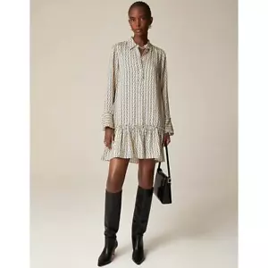 J. Crew Amelia Popover Shirtdress Vintage Links Prints Long Sleeve XXS NWT - Picture 1 of 14