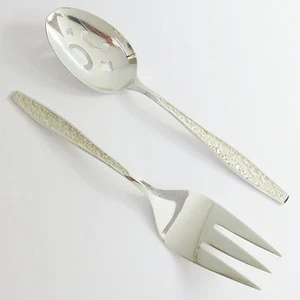 Vintage Wiltshire Silverplate Salad Servers Spoon & Fork/Spork Set, Floral - Picture 1 of 3