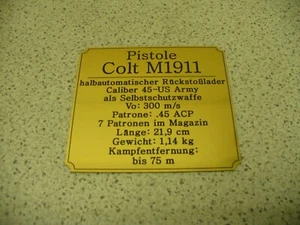 Namensschild für Modellständer Pistole Colt M1911 - Bild 1 von 4