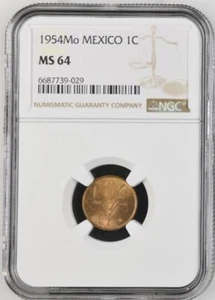 Mexico 1 Centavo 1954 Mo NGC MS 64 - Picture 1 of 2