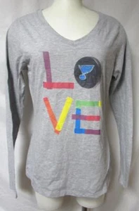 St. Louis Blues Women's Size Small Long Sleeve V-Neck "LOVE" T-Shirt A1 6523 - Picture 1 of 2