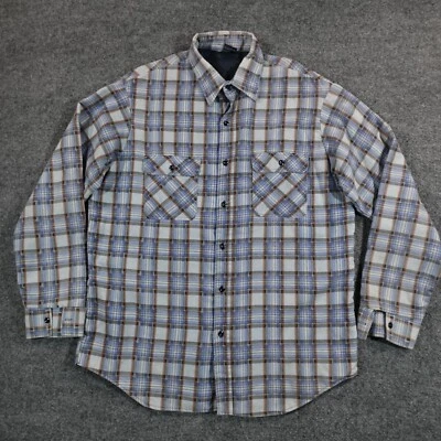 Vintage JCPenney Shirt Men 2XL Blue Plaid Quilted Flannel Shacket USA 80s 12208 - Image 1 of 4