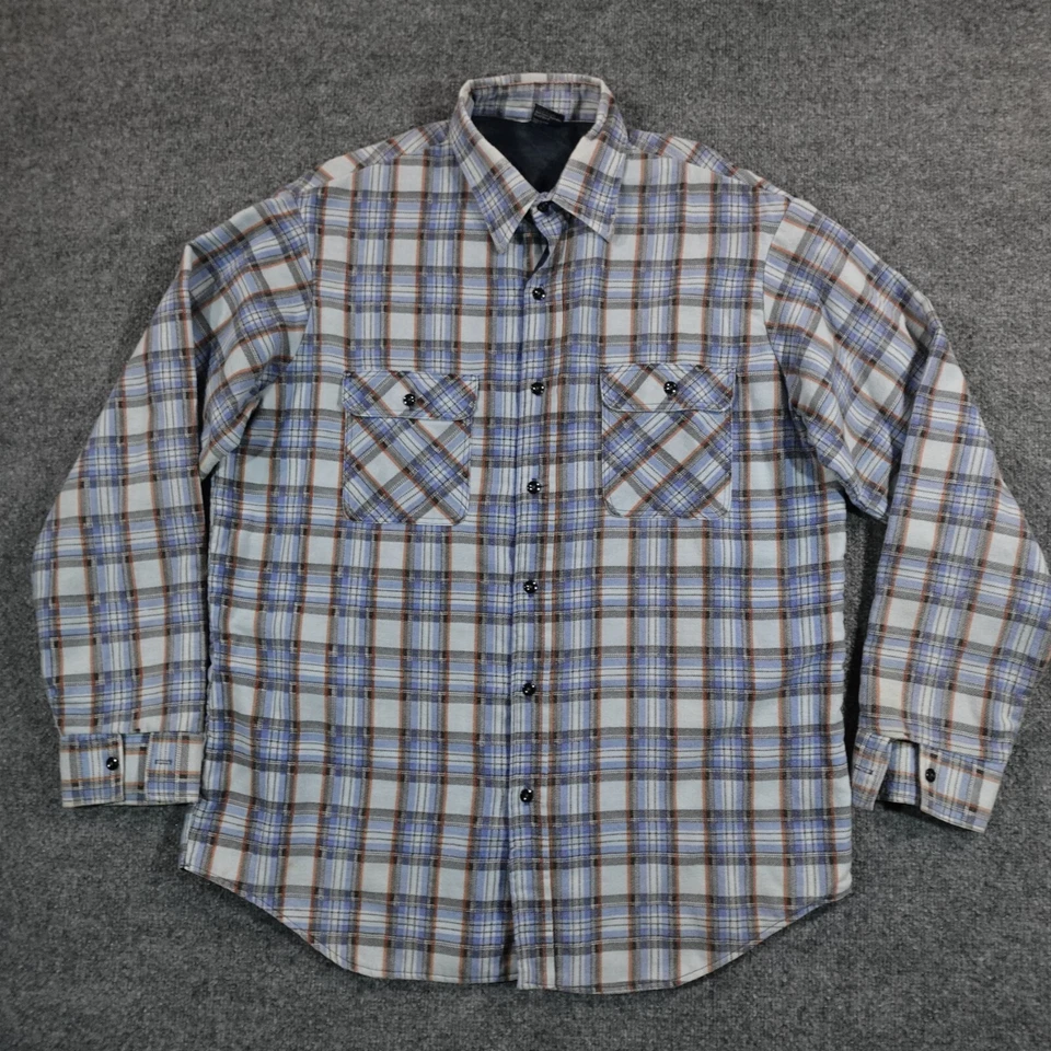 Vintage JCPenney Shirt Men 2XL Blue Plaid Quilted Flannel Shacket USA 80s 12208 - Image 1 of 4
