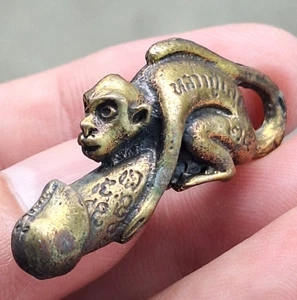 Brass Miniature Paladkik Lucky Monkey Thai Amulet Pendant Wealth Talisman Lucky - Picture 1 of 19