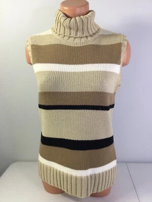 Suéter de cuello alto a rayas gruesas marrones y beige de Jones New York. Talla Sm. NUEVO. Foto 1 de 4