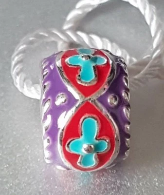 CHARM PERSONA PLATA ESTERLINA .925 PÚRPURA ROJO FLOR AZUL CRUZ ESMALTE NUEVO B24 Foto 1 de 4