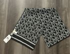 Nwt Michael Kors Scarf Grey & Silver Mk Print Knit Scarf 64” X 10”