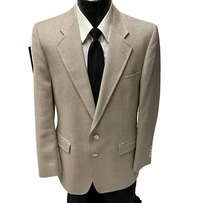 Vtg Palm Beach Titanium Sport Coat APRICOT Overcheck Jacket SILK LINEN Blazer - Image 1 of 4