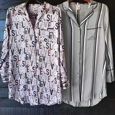 Victorias Secret Sleep Shirt Nightgown Set Women Small Button Up Long Sleeve A2 - Image 1 of 4