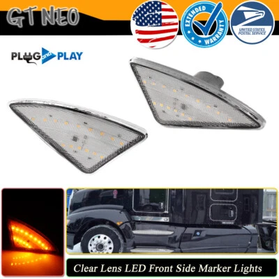 Fit for Kenworth T660 Clear Lens LED Corner Lamps Side Marker Turn Signal Lights - Image 1 of 4