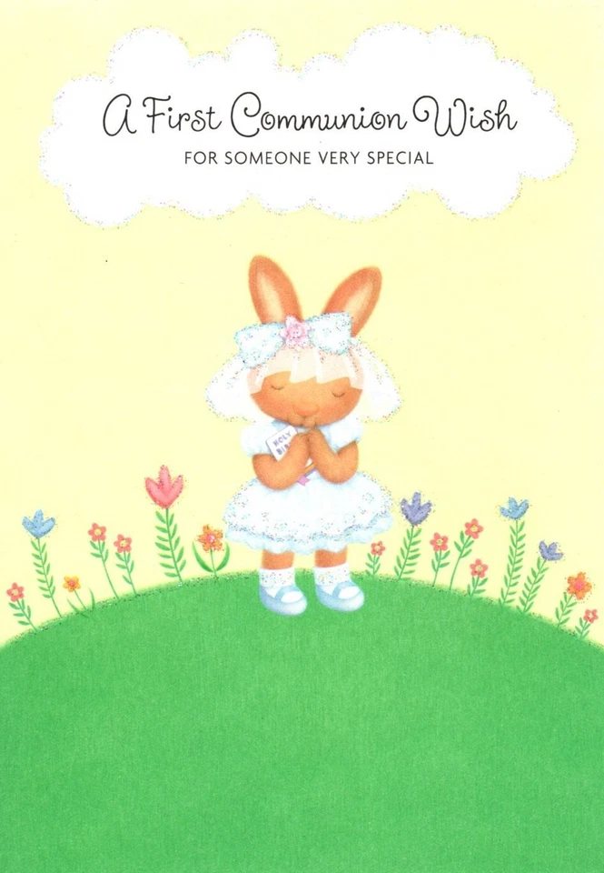 Congratulations First Holy Communion Girl Bunny Rabbit Hallmark Greeting Card - Image 1 of 3