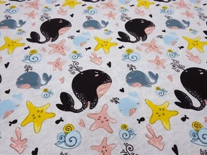 Stoff Baumwolle Jersey Wale Seesterne grau blau rosa gelb schwarz Kinderstoff - Bild 1 von 4