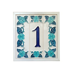 Italian Designed Hand-painted Blue Rose Ceramic House Number Tiles 15 x 4.8 cm - Picture 1 of 31