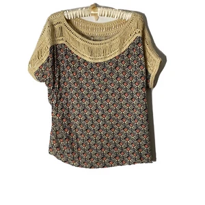 Free People Crochet Raw Hem Crop Top Size Medium Boho Hippie - Picture 1 of 8