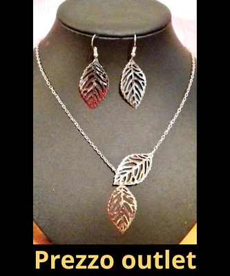 Collana e orecchini pendenti placcati in argento Set gioielli per donna foglia - Immagine 1 di 4