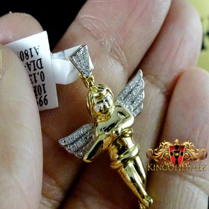 14K Y GOLD GP PLATTED REAL GENUINE DIAMOND 0.13CT MINI ANGEL WINGS CHARM PENDANT - Picture 1 of 5