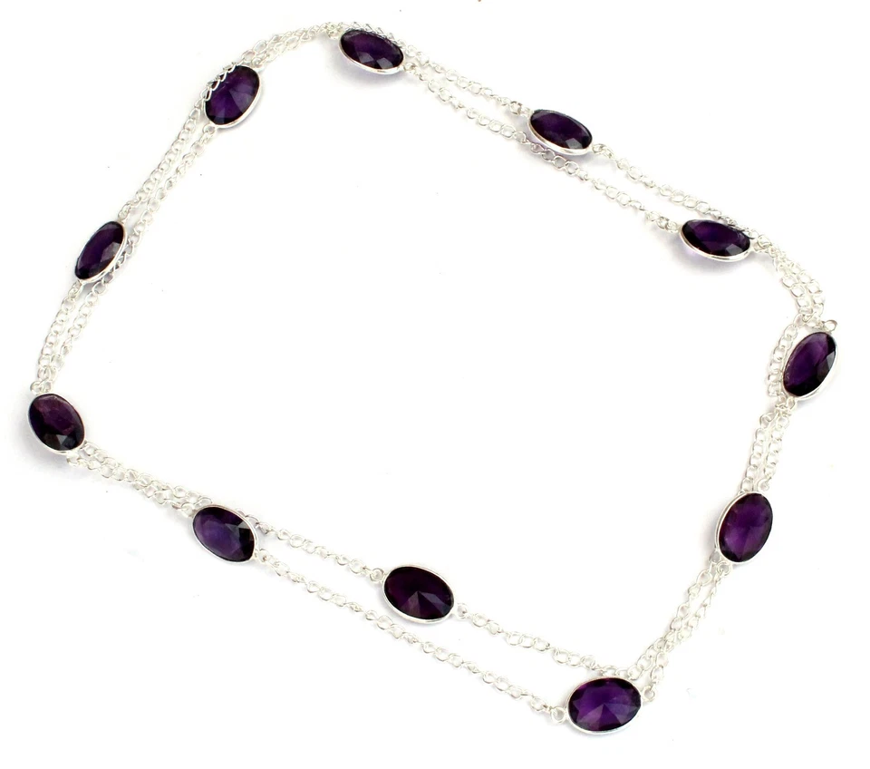 Purple Amethyst Gemstone Handmade 925 Sterling Silver Jewelry Necklaces Sz 36" - Image 1 of 1