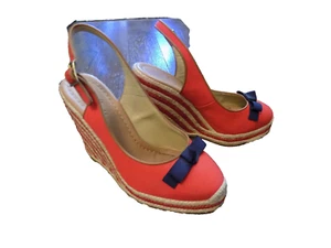 Kate Spade New York Red Blue Bow Platform Espadrille wedge heels sz 7 ADORABLE! - Picture 1 of 10