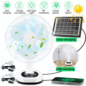 2025 New Rechargeable Fan With solar panel, USB port, LED light and 2 Free bulbs - Picture 1 of 12
