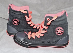 CONVERSE JUNIOR CHUCK TAYLOR HI-RISE BOOT X-HI BLACK/HOT PUNCH 658144C GIRLS - Picture 1 of 9