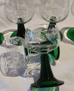 6 Weinrömer France Weinlaub  grün 0,2 L Weingläser Römer  Pokale  70er  Top - Bild 1 von 6