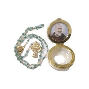 St Padre Pio Pocket RELIC locket and  rosary--Handmade and beautiful!!! - Picture 1 of 5