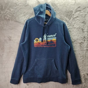 Felpa con cappuccio Marmot XL blu grafica pullover montagna retrò outdoor felpa - Foto 1 di 14