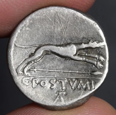 Hunting Dog Denarius 74BC Ancient Roman Republic Silver Coin Diana Hound Postum - Image 1 of 4