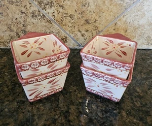 Juego de 4 utensilios para hornear Temptations Old World cuadrados Ramekins rojos de 10 oz - Imagen 1 de 6