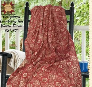 Gettysburg Woven Throw Cranberry/Red &amp; Tan 52&quot;x74&quot; - Picture 1 of 2