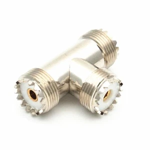 50 Ohm UHF To 2x UHF Jack Female 3 Way T Type RF Coaxial Adapter Brass Connector - Afbeelding 1 van 11
