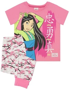 Disney Pink Mulan Short Sleeve Long Leg Pyjama Set Girls - Picture 1 of 7
