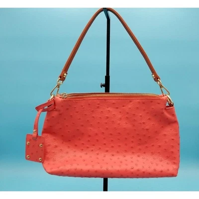 VALENTINA ИТАЛИИ КОРАЛЛ СТРАУСА КОЖАНАЯ НАПЛЕЧНАЯ СУМКА  - Изображение 1 из 4