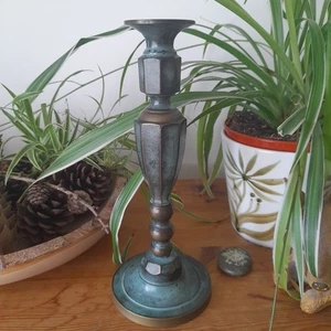 Brass Candlestick Verdigris Green Metal vintage 11" tall - Picture 1 of 10