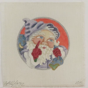 HANDPAINTED NEEDLEPOINT  - Santa with red gloved round (48) - Picture 1 of 1