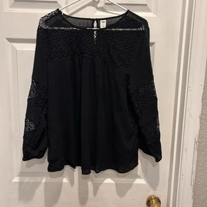 Old Navy Women's Lace Inset Peasant Top Black Boho Beach Size Large Festival - Picture 1 of 6