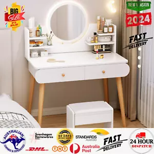LED Luminous Beauty Dresser Vanity Table with Mirror, Stool and Storage Drawers - Picture 1 of 7