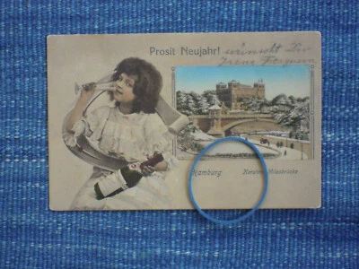 Ak Hamburg Kersten-Milesbrücke Prosit Neujahr gestempelt 1.1.1908 sehr selten - Bild 1 von 2