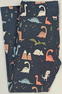 TC LuLaRoe Tall & Curvy Leggings Dinosaurs T rex on Grayish Blue T87 New - Picture 1 of 6