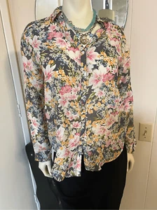 J.Jill Lightweight Cotton & Silk Button Down Shirt in Gorgeous Floral XS - Picture 1 of 7