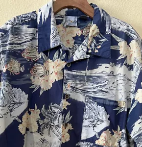 OP Camisa Deportiva Hawaiana Para Hombre Grande Azul Pez Estampado Floral - Imagen 1 de 5