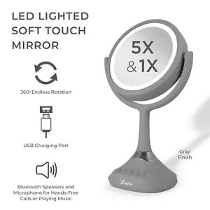 Zadro LED beleuchteter Schminkspiegel mit 5x/1x Vergrößerung, Bluetooth & USB Anschluss - Bild 1 von 11