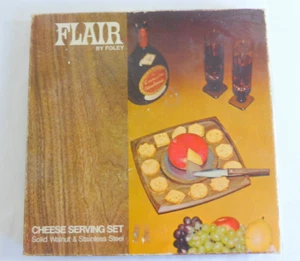 Vintage Foley Housewares Co Flair Käse Servier Set Mid Century Massiv Nussbaum St - Bild 1 von 9