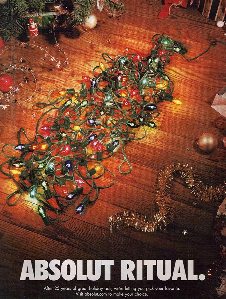 2005 Absolut Vodka - "Absolut Ritual" - Christmas Lights Bottle Shape - Print Ad - Image 1 of 1